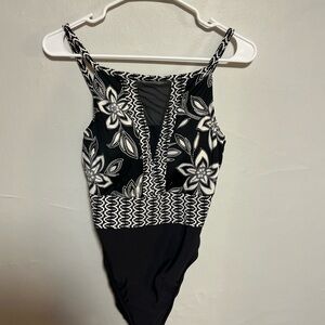 Floral Black and White Swimsuit